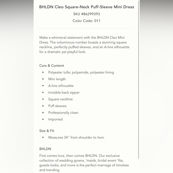 BHDLN Cleo Square Neck Puff Sleeve Mini Dress - Picture 8 of 9
